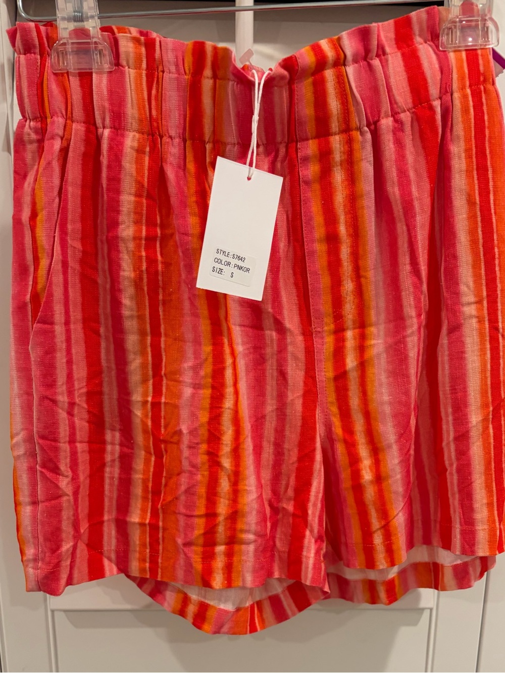 NWT Lucy Paris Pink Orange Striped Linen Blend Shorts Elastic Waist Small